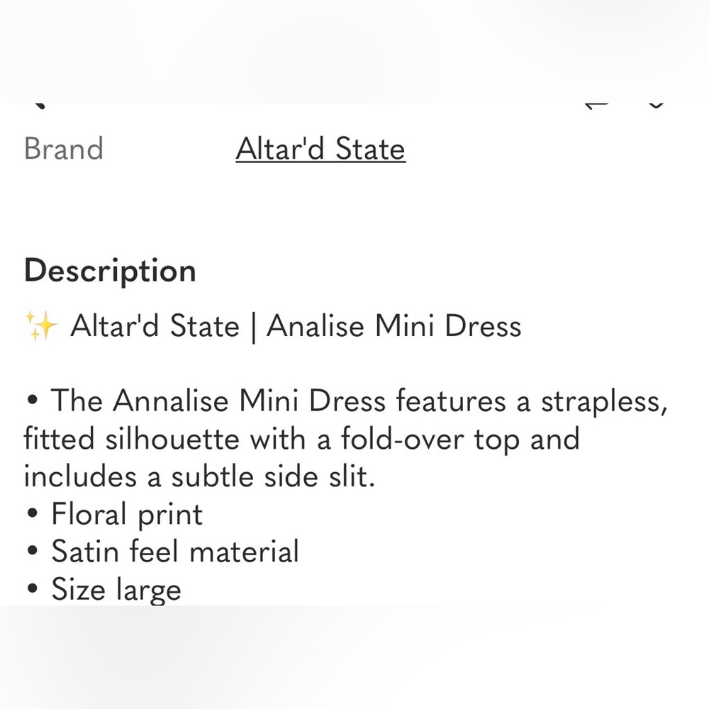 NWT Altar’d State Annalissy Floral Strapless Mini Dress Size Large - Picture 15 of 16